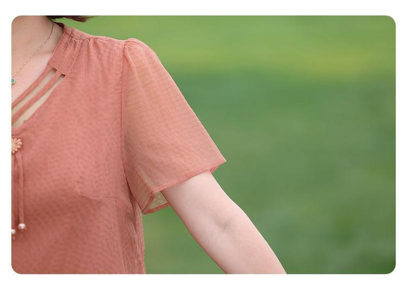 Chinese Inspired Two-Piece Short Sleeve Dress for Middle-Aged & Elderly Women - Summer Solid Color Trendy Mid-Length Skirt