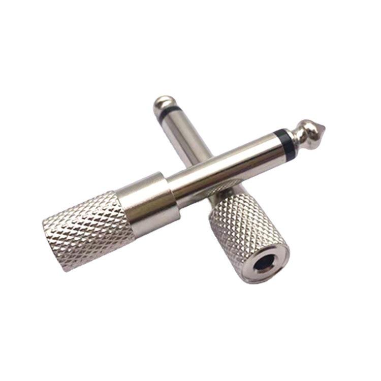 Nickel-Plated 6.35mm Male To 3.5mm Female Mono Adapter for Microphones and Headphones.