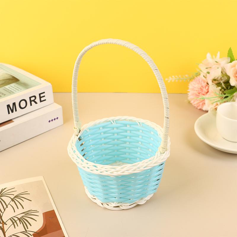 1PC Plastic Rattan Woven Round Storage Basket Home Gift Basket Wedding And Holiday Decorations