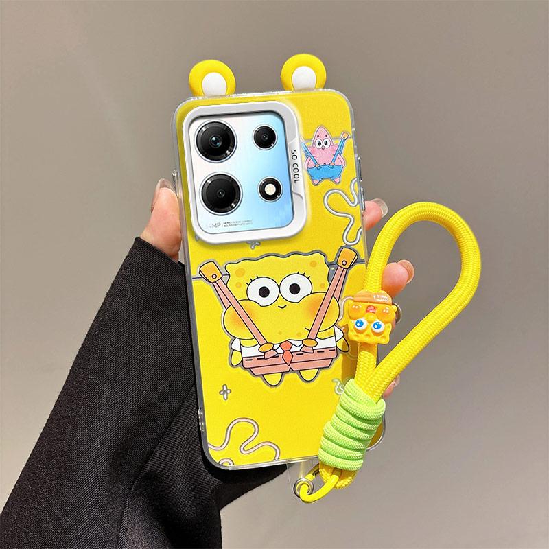 KEYSION Cute Ear Cartoon Case for Infinix Note 30 4G with Lanyard Soft Silicone+PC Shockproof Phone Cover for Infinix Note 30 5G