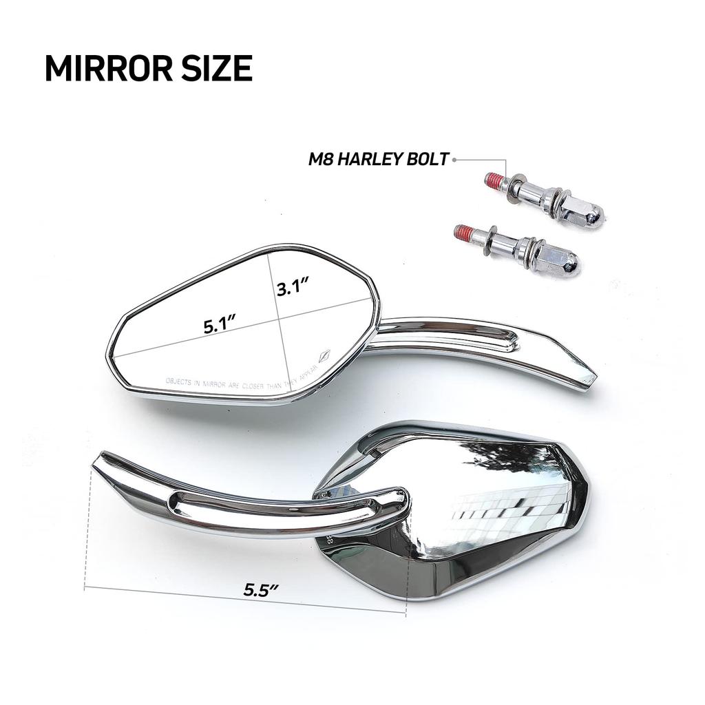 WTZMOTO Motorcycle Handlebar Side Rearview Chrome Mirrors, Harley-Davidson Mirrors,