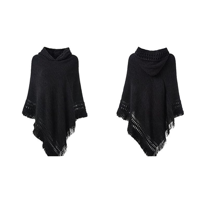 European & American Knitted Hooded Cape: Autumn/Winter Solid Color Pullover Sweater Shawl