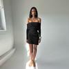 Fall Women's Dress Socialite Style One Line Shoulder Mesh Sexy Mini Short Dress
