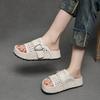 Fashion 5CM Weave Sheepskin Leather Shoes Hollow Mary Jane Loafer Slippers Platform Wedge Flats Peep Toe Women Breathable Sandals Summer