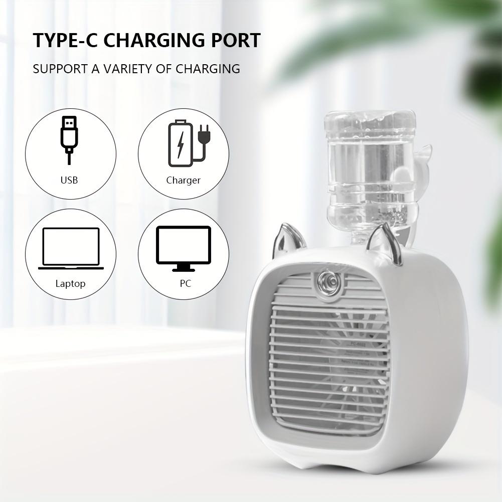 Portable Air Conditioner Fan Electric Fan Desk Misting 1200mAh 3 Gear Air Conditioner Water Cooling Fan USB Type-C Charging Spray Humidifier Fan 
