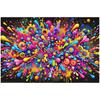 Party Decoration Banner with a Dynamic Paint Splash Effect, Blending Pink, Blue, Yellow, and Green Tones