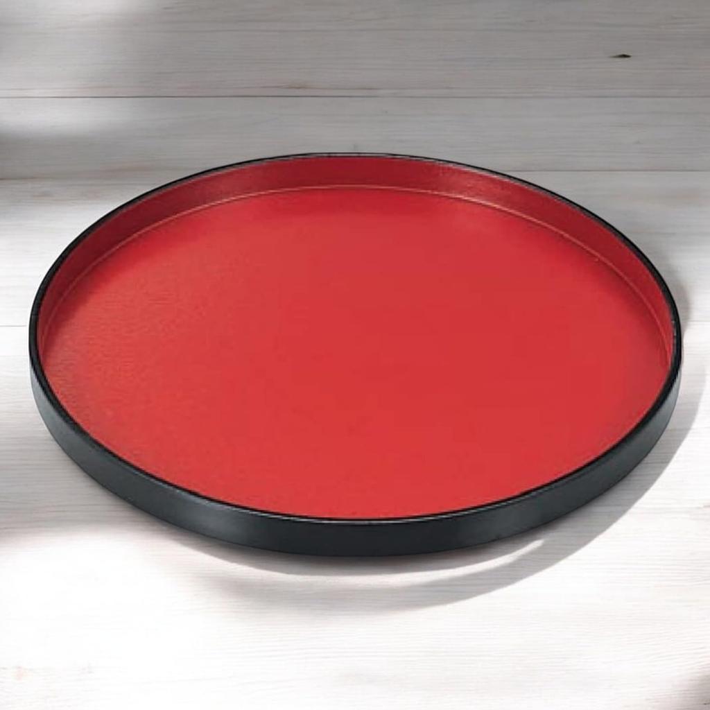 Round Tray Red Lacquerware Made in Japan J-kitchens (Obon), 33cm, Top, Black, Non-Slip, (ABS Resin),
