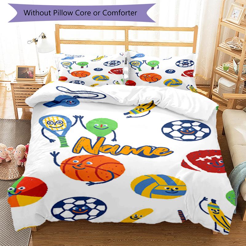 3pcs Custom Name ball sports Bedding Set Duvet Cover Closure Includes 1 Duvet Cover & 2 Pillowcases, Soft and Comfortable for All Seasons.