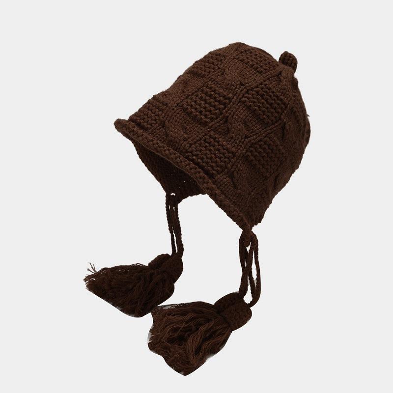 

Милая вязаная шапка-ушанка ручной работы с косичками, школьница, мягкая девочка, теплая шапка-мешок на голову, шерстяная шапка, осенне-зимняя шапка, тренд one size fits all темно-коричневого