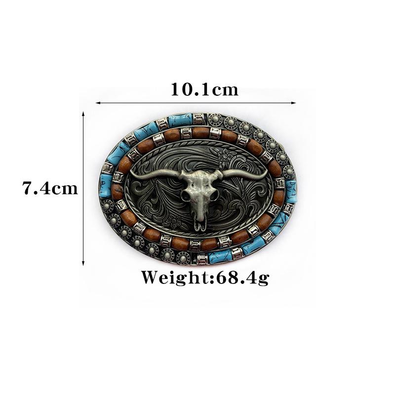 Bohemian Western Cowboy Głowa Byka Owalna Klamra Paska, 4,0 cm Retro Casual