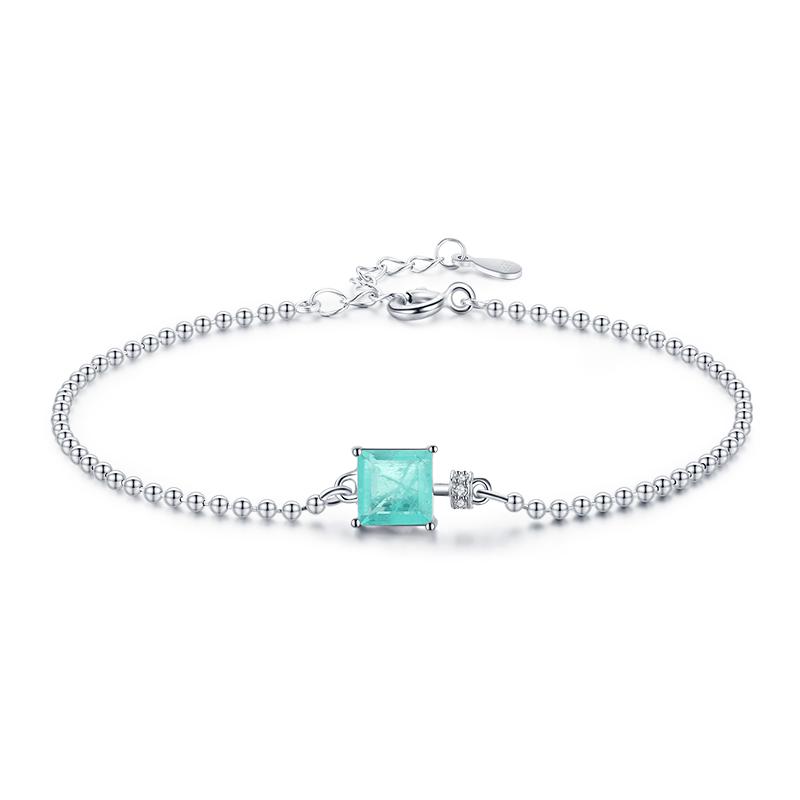 Modian New Real 925 Silver Luxury Square Tourmaline Beads Chain Bracelet For Women Paraiba Fine Statement Jewelry