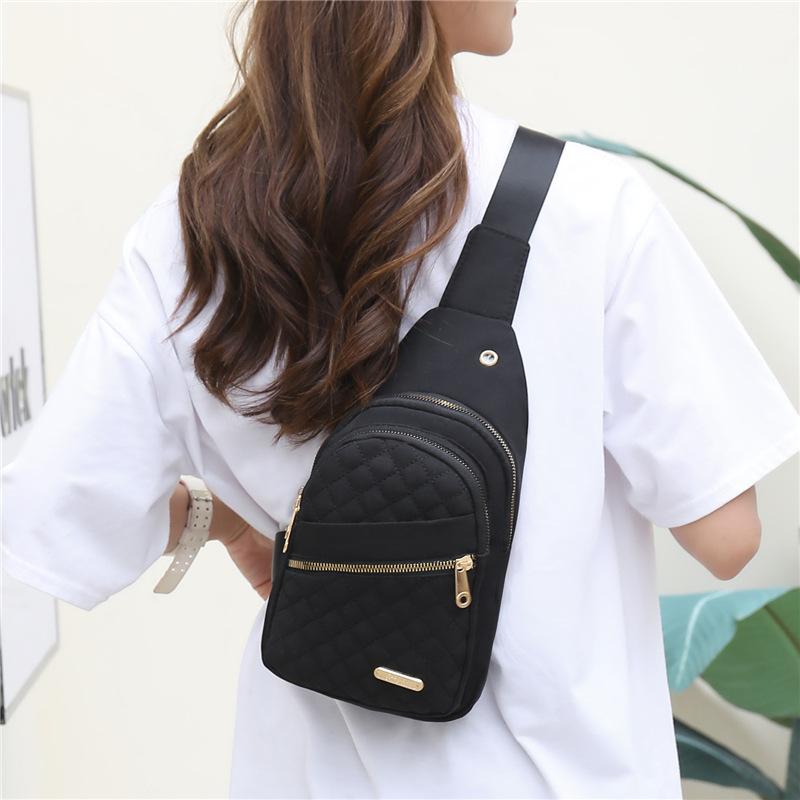 Diamond Quilted Nylon Chest Bag, Multi Zipper Pockets Adjustable Wide Strap Women Crossbody Fanny Pack For Sports Travel Daily Use