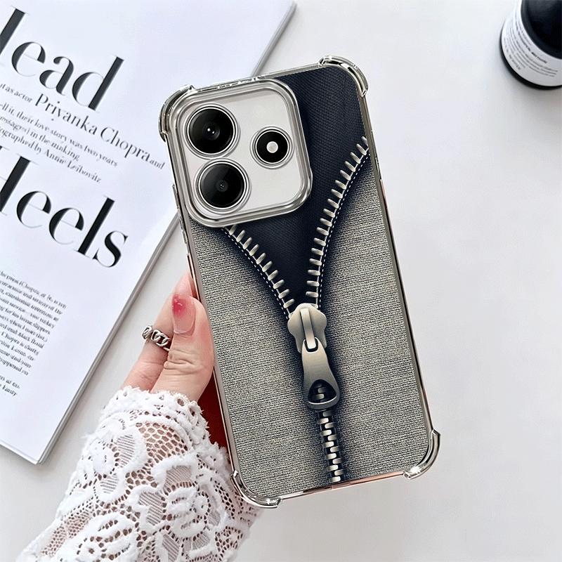 Retro Zipper Jeans Pattern Soft Phone Case For Xiaomi Redmi Note 14 15 Pro Plus 13 12 11S 11T 5G 10 9S 9 Plating Anti-Fall Funda