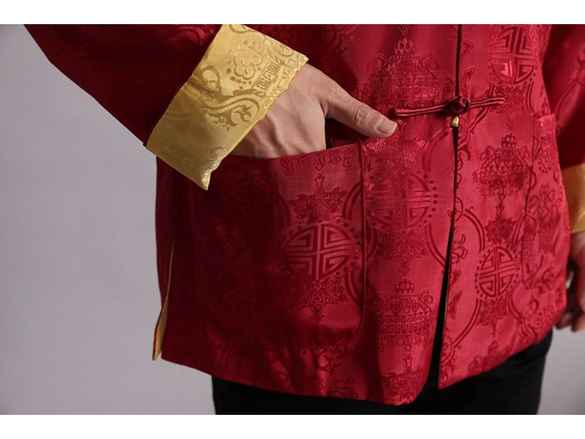 Men's Reversible Tang Suit Top - Retro Chinese Style, Stand Collar, Frog Button, Long Sleeve Outerwear
