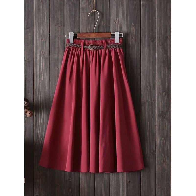 

Elastic Waist Loose Pleated Skirt Pure Color Elastic Waist Loose-Fitting Pleated Skirt for Women RED One size