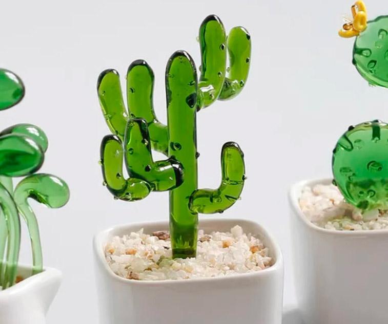 Handmade Glass Blown Cactus Cute Crystal Art Cactus Figurines Collectibles Desk Simulation Plants Decorations Mother's Day Gift