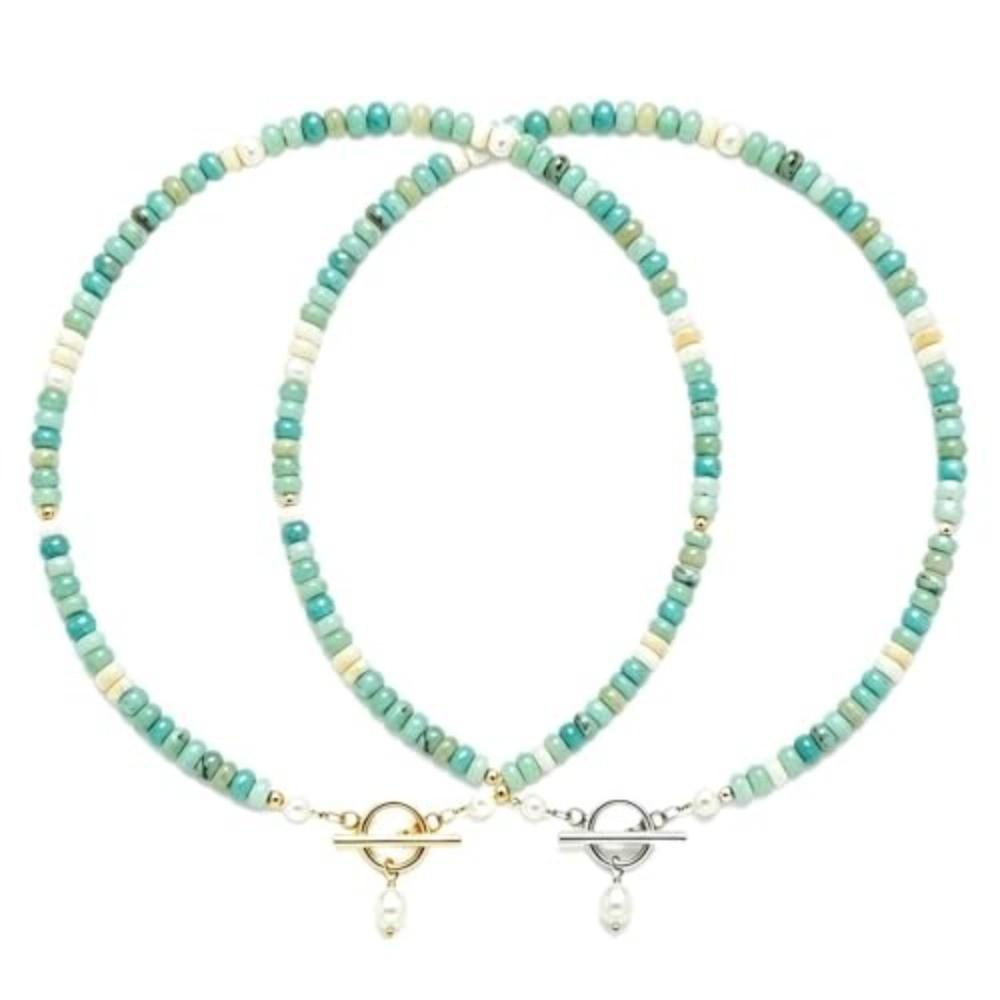 Süßwasserperlen-Halskette Türkisperlen Handgemachte Kette Zarte Kette für Mädchen Geschenk