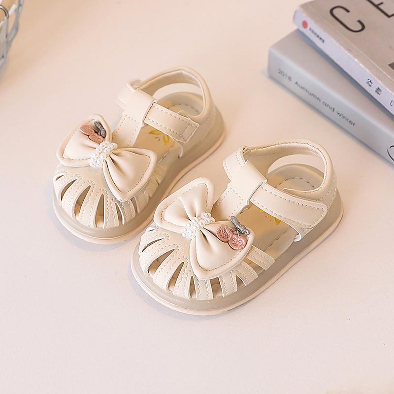 

Baby Walking Shoes Non-slip Soft Sole Toddler Kids Beach Shoes T-strap Comfort 2025 Summer New Girls Princess Sandals Sweet 16 бежевый