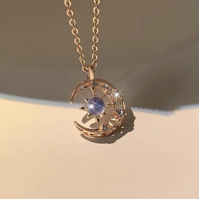 Exquisite Dream Star And Moon Pendant Necklace For Women Collar Chain Wedding Party Jewelry Gift For Women