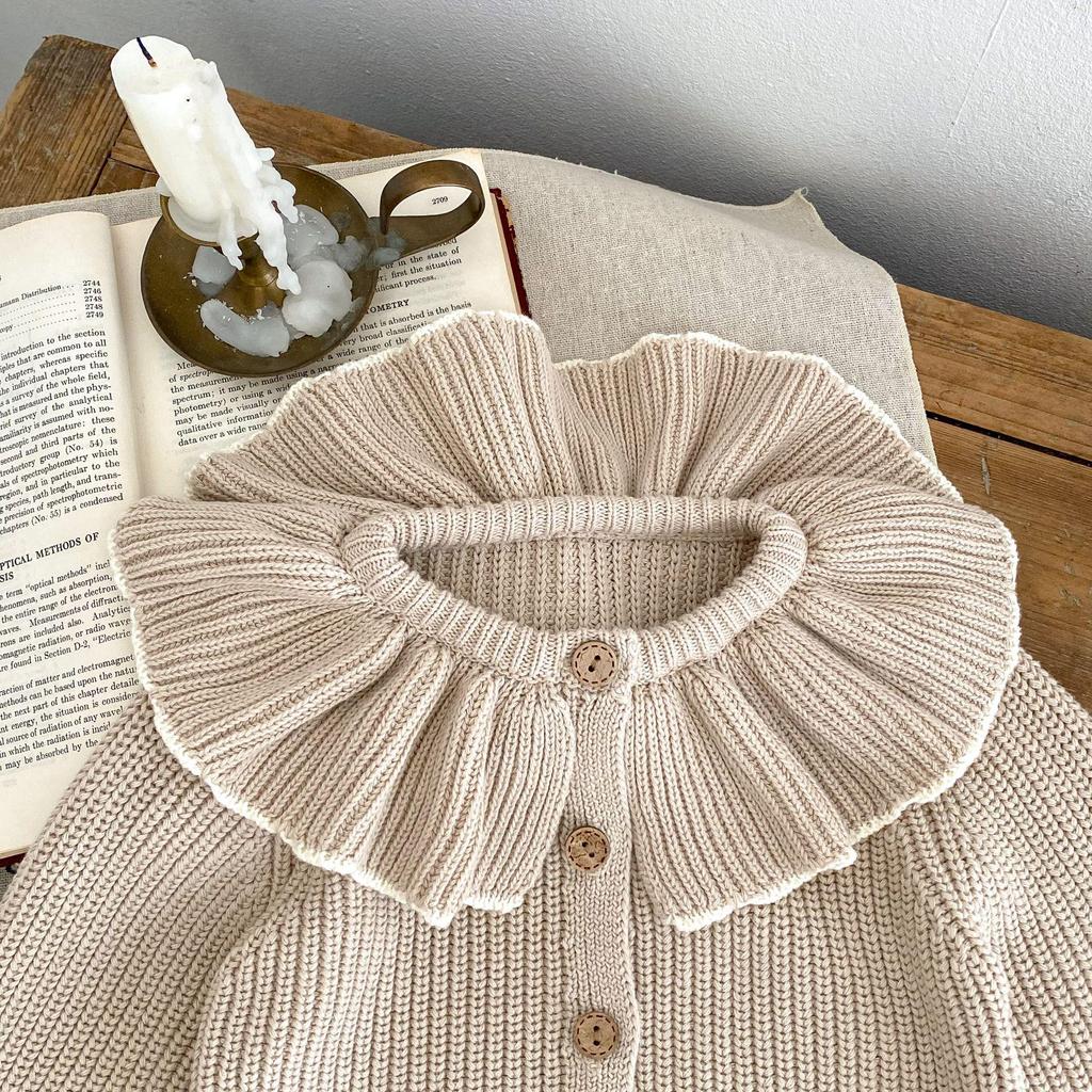 Autumn 2025 Baby Girl Ruffle Collar Knit Cardigan Sweater (0-3 Years)