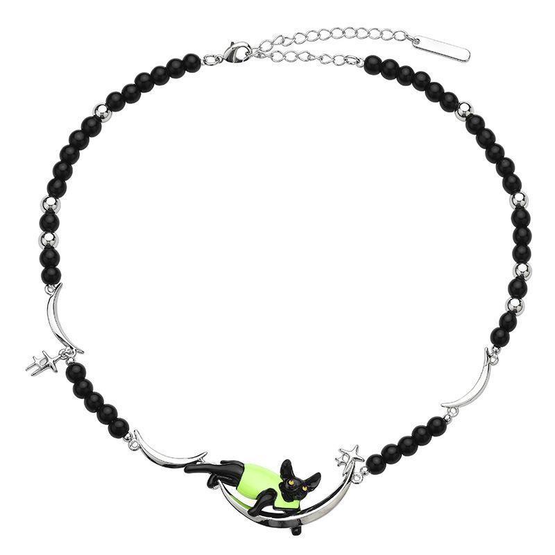 Unique German Style Cat Themed Necklace For Women With Mixed Material And 18k Pendant