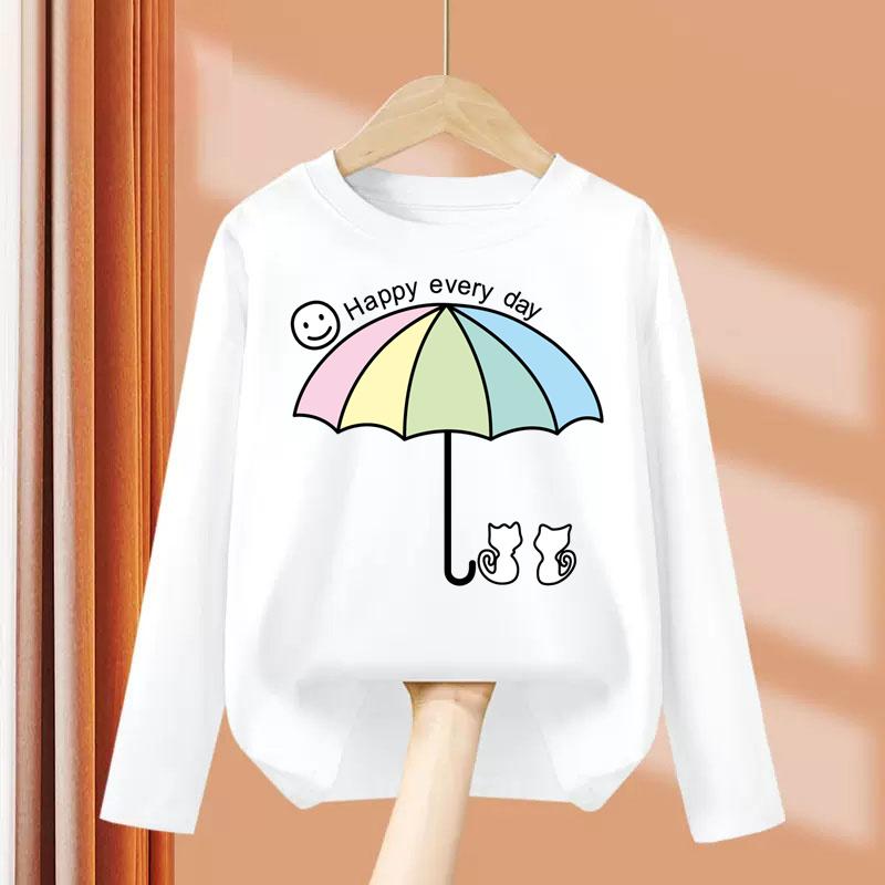 Kid Long Sleeves T-Shirt Fashionable Creativity Cartoon Kitty Cute Cat Print Autumn Casual Sports Versatile Comfortable Loose T-Shirt