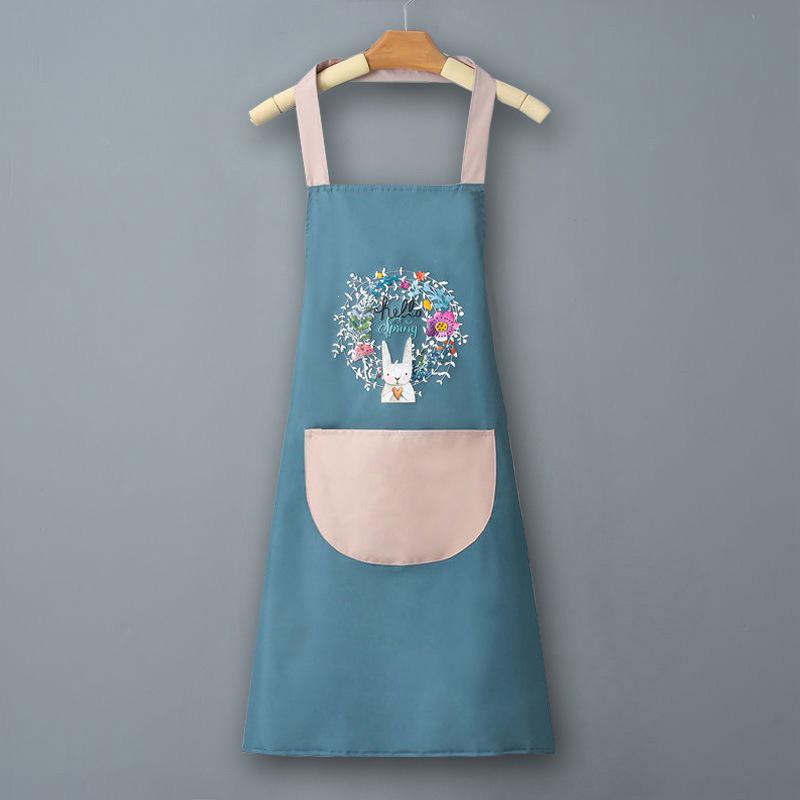 Wreath Rabbit Waterproof, Oil-Proof, Stain-Resistant, Wipeable Summer Apron for Kitchen