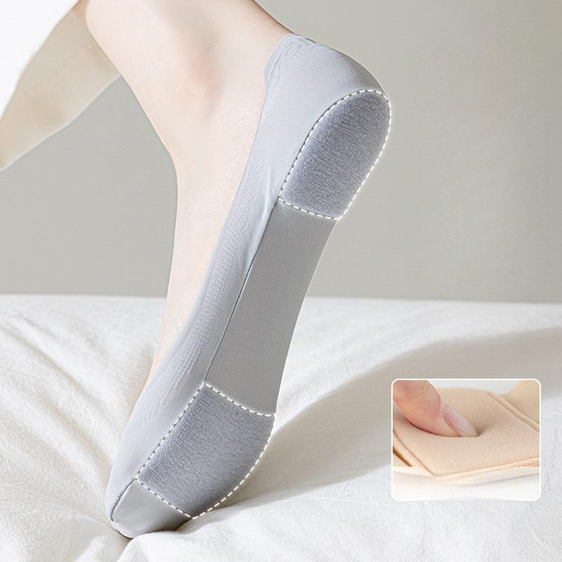 Ice Silk Boat Socks Foot Padded Silicone Anti Slip Thick Sponge Bottom Soft Comfortable High Heel Shockproof Invisible Socks