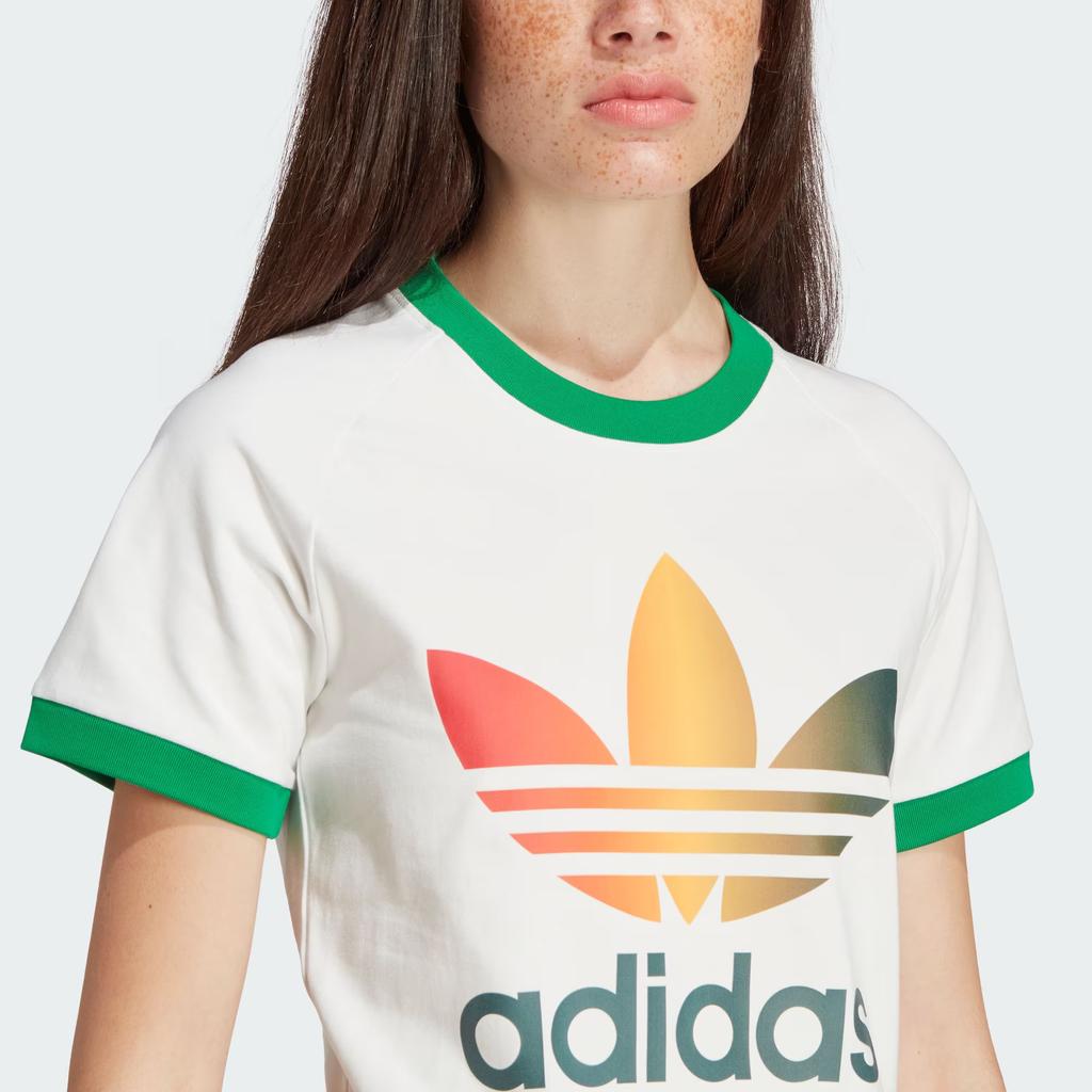 Adidas Originals Gradient Trefoil Cali Tee With Logo Print And Color Block Slim Fit Women T-Shirt White IS0310