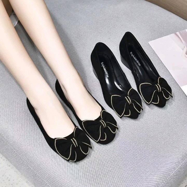 Women's shoes spring new small fragrant wind bow small single shoes black sheepskin rhinestone round head