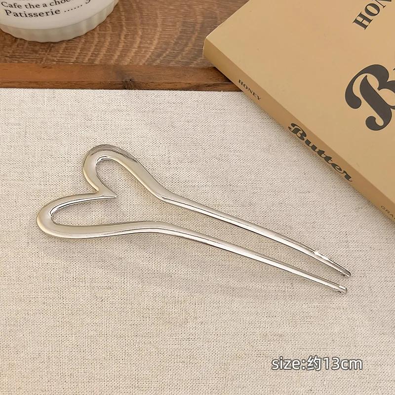 Korean New Hairpin Hair Sticks Heart Geometric Metal Trendy Metal Hair Accessories Headwear Hairstyle for Women Girls Jewelry