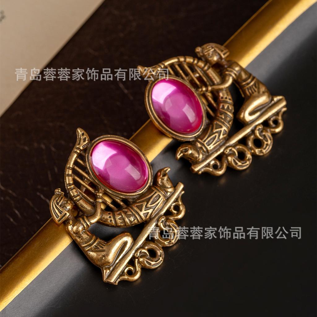 Vintage Retro Egyptian Pharaoh Revival Series Earrings With Golden Palace Style Antique