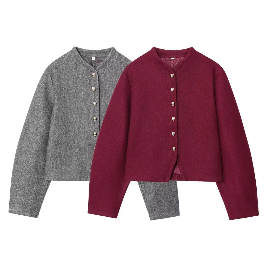 European & American Style Women's Fashion Long Sleeve Coat with Button Detail
