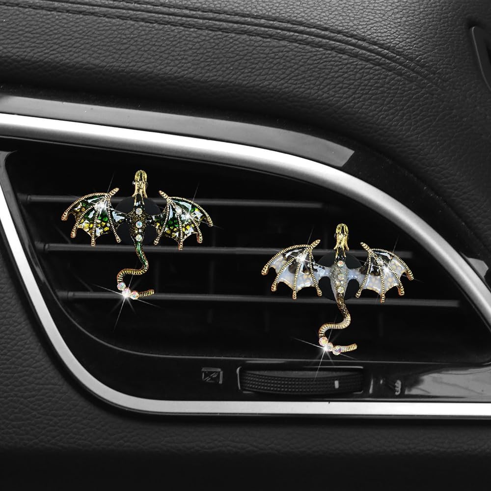 4Pcs Bling Dragon Air Vent Clips Car Air Freshener Car Accessories Enamel Fire Dragon Wyvern Vent Clips Refillable Auto Essential Oil Outlet Gothic