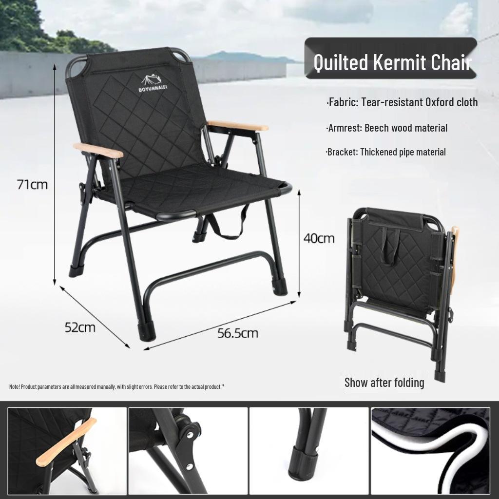 Premium Quilted Kermit Chair Set: Portable Outdoor Folding Chair with Backrest & Table for Camping, Beach, or Picnics