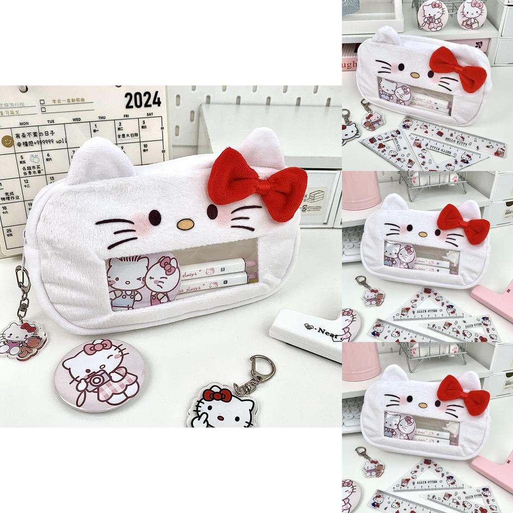 Hello Kitty Character Plush Pen Organizer With Large View Window For Students