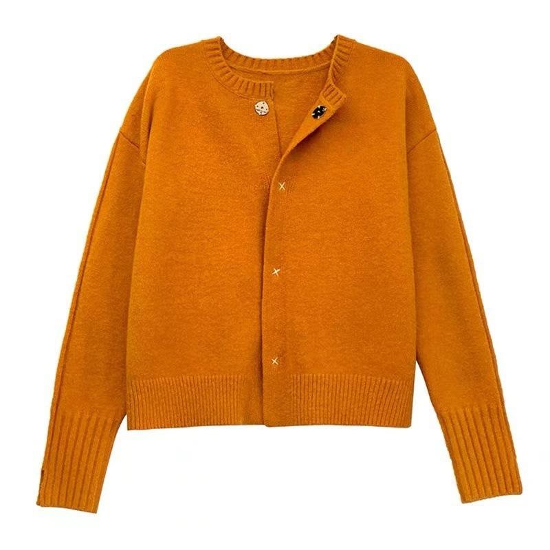 Herbst Winter Rundhals Einfarbig Strickjacke Pullover Damen Lässig Mode Vintage Strickmantel Oberteil