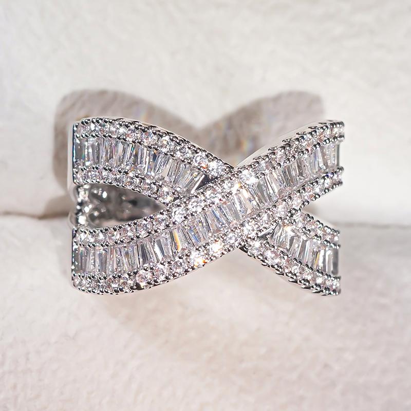 Huitan Luxury Cross Ring Female Gorgeous Fashion Engagement Band Jewelry with Bright Zirconia CopperColor Wedding Accessories