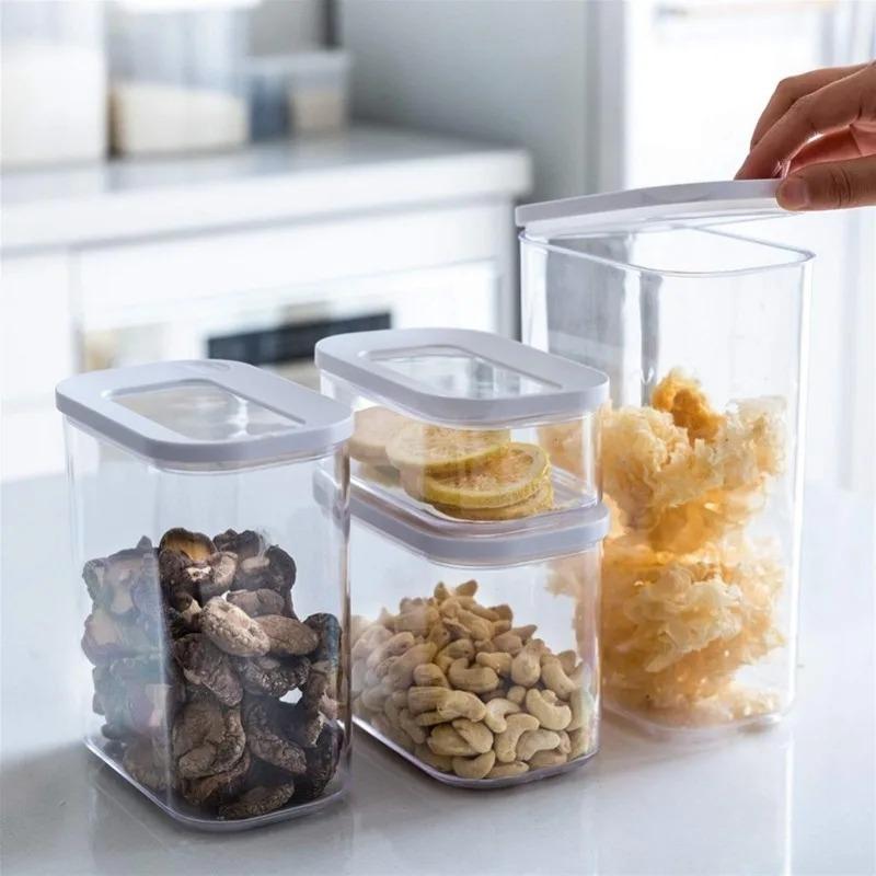 Plastförseglad förvaringslåda Transparent matbehållare Kaffebönsorganisatör Matförvaring Cerealdispenser Kök Köksartiklar