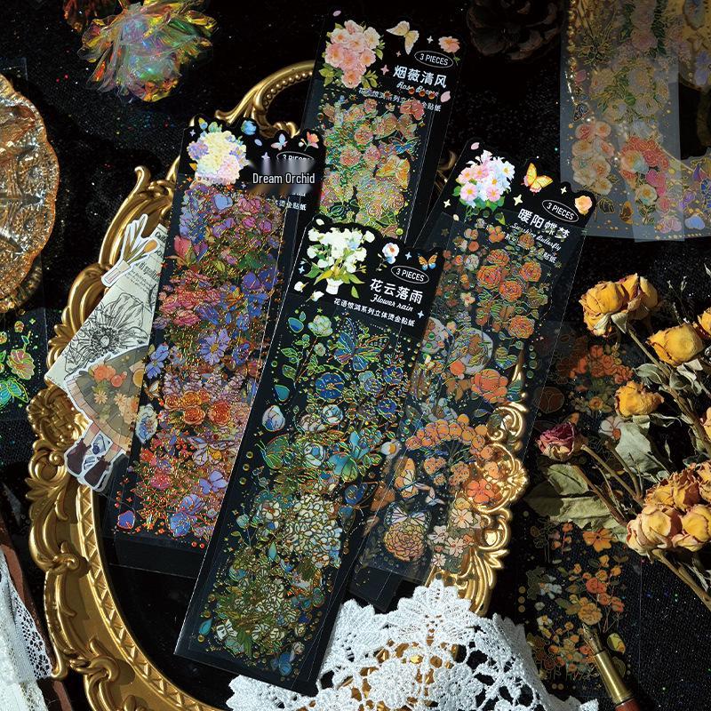 Zaomou 3D Gold Stamping Floral Language Stickers - Jinghong Retro Series for DIY Journals