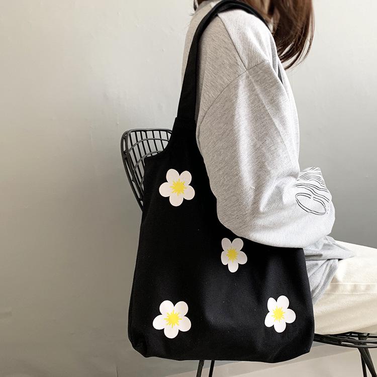 Hyuna Floral Canvas Tote Bag - Women's Single Shoulder, Japanese & Korean Style, Fresh Literary Ins Vest Bag