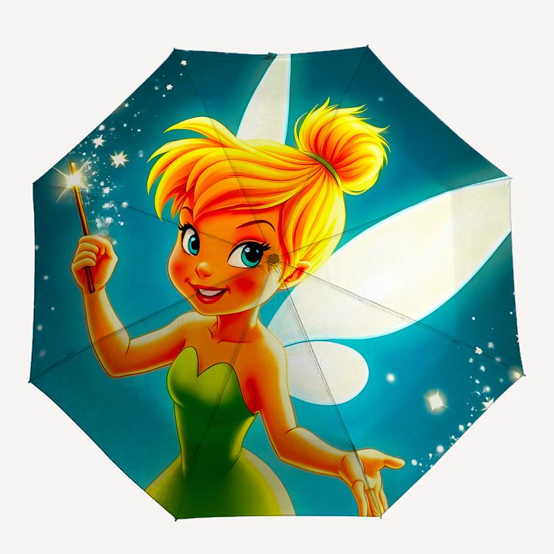 Disney Tinker Bell Manual Opening and Closing Umbrella - 8-Rib Reinforced Folding Design, Lightweight