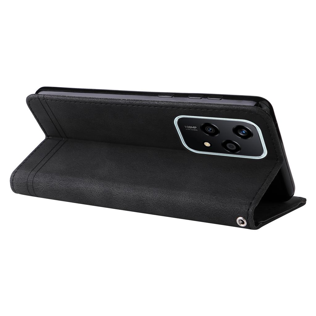 Für Honor 200 Lite Leder-Wallet-Hüllen Skin-Touch Handyhülle Ständer mit Riemen