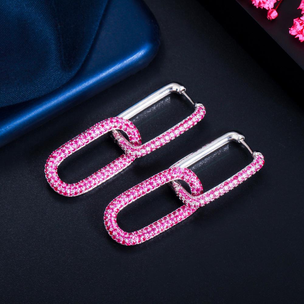 Popular Geometric Lock Small Earrings Colored Zircon Vintage Buckle Copper Plated 18K Gold Micro-Inlaid Zircon Earrings