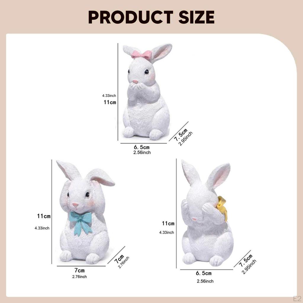 3x Easter Bunny Figurines Statues Art Desktop Ornament Decorations Animal Sculptures for Home