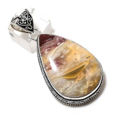 Natural Laguna Lace Agate Gemstone 925 Sterling Silver Pendant 2.25" O6Q19