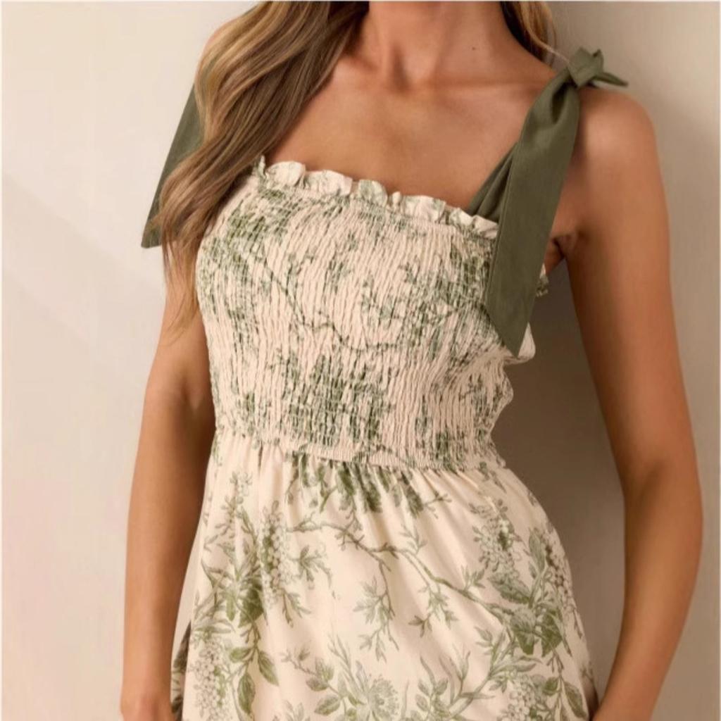 Women's Spaghetti Strap Sleeveless A-Line Midi Dress Floral Print Summer Casual