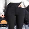 Women's Black Fleece-Lined Leggings - Thick, High Waist, Elastic Waistband, Slim Fit, Perfect for Autumn and Winter.