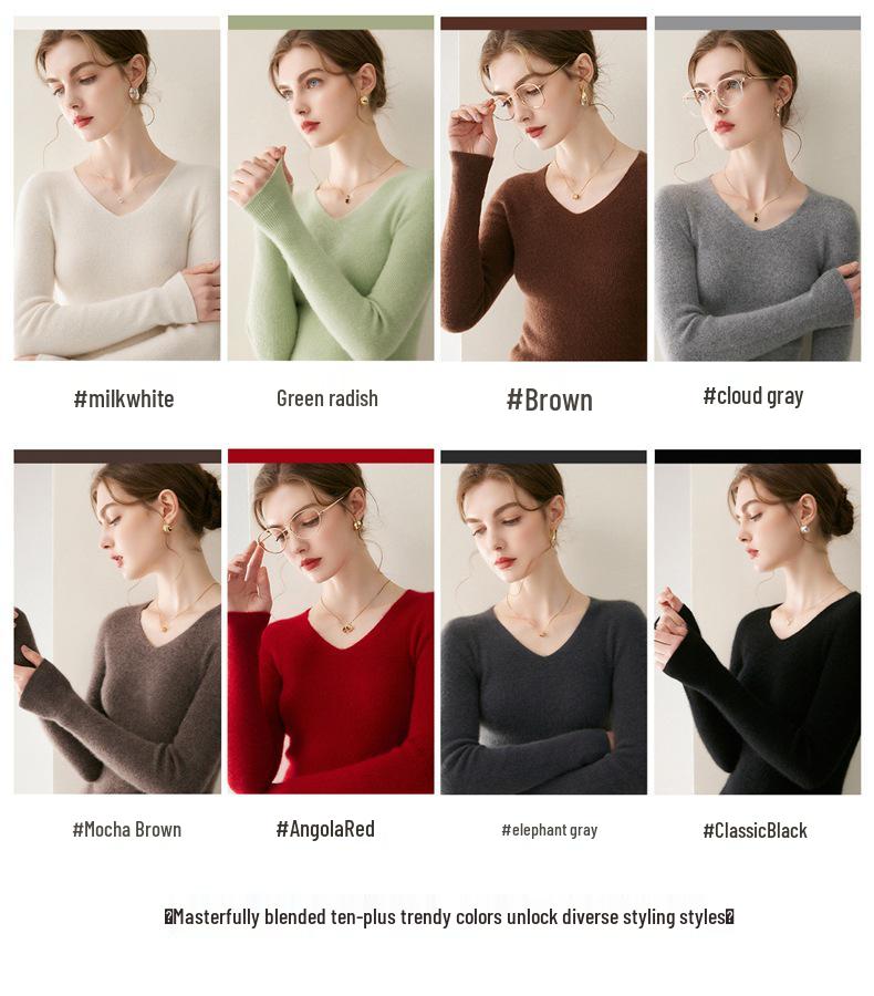 2026 Le Ka Sha Women's 100% Pure Cashmere Striped V-Neck Long Sleeve Knit Pullover