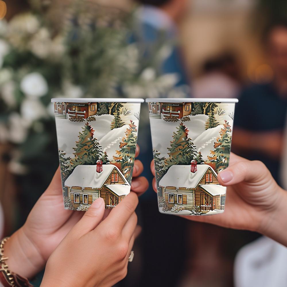 50pcs, Christmas Disposable Paper Cups, 9oz/250ml Eco Cups, Disposable Drinking Cups, Coffee Cups, Drinking Cups, Table Cups